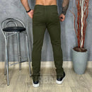 Calça de Sarja Premium Verde Militar Masculina Slim Fit com Lycra Calca jeans