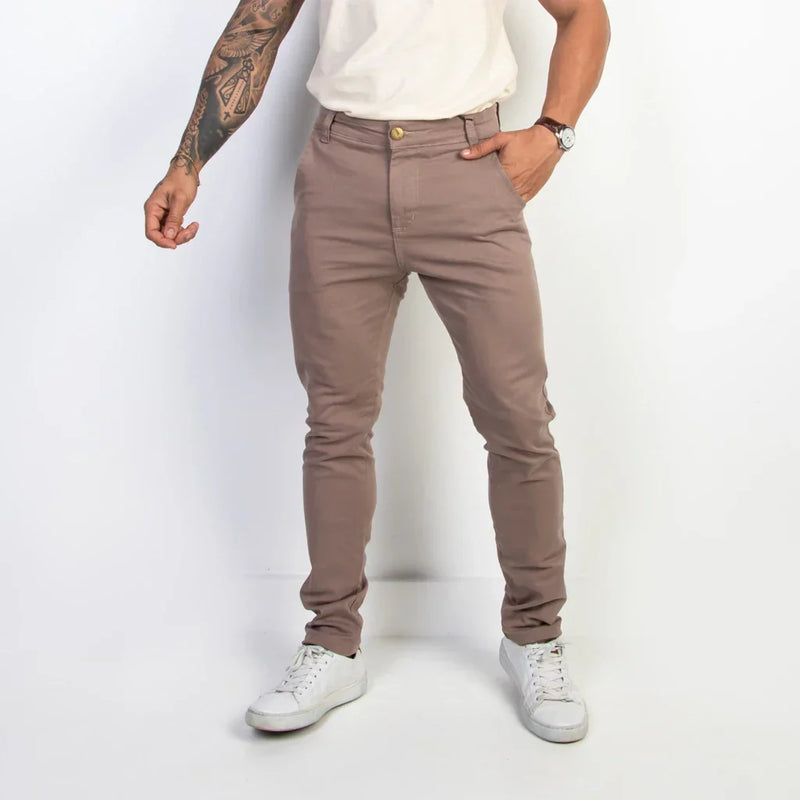 Calça de Sarja Premium Verde Militar Masculina Slim Fit com Lycra Calca jeans