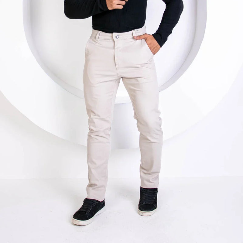 Calça de Sarja Premium Verde Militar Masculina Slim Fit com Lycra Calca jeans