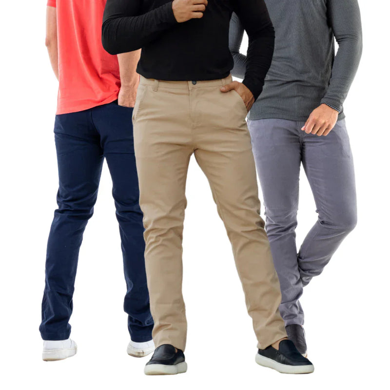 Kit c/ 3 Calças Masculinas de Sarja Esporte Fino com Elastano Social com Bolso Embutido