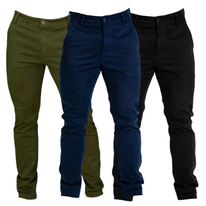 Kit c/ 3 Calças Masculinas de Sarja Esporte Fino com Elastano Social com Bolso Embutido