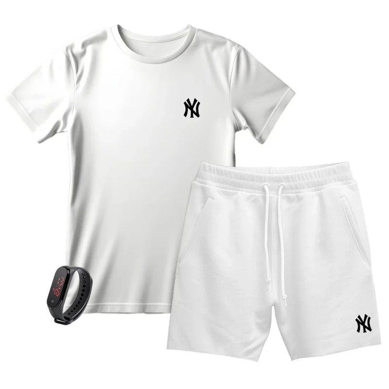 Kit Camiseta Masculina e Short Moletinho Várias Cores + Brinde
