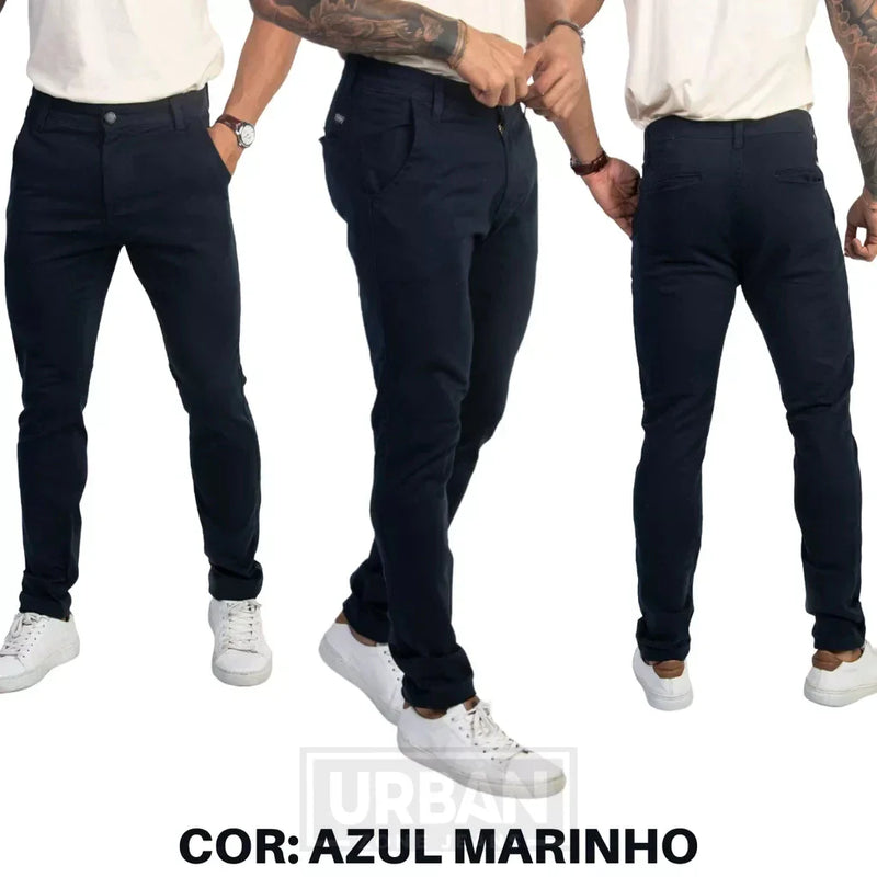 Kit c/ 3 Calças Masculinas de Sarja Esporte Fino com Elastano Social com Bolso Embutido