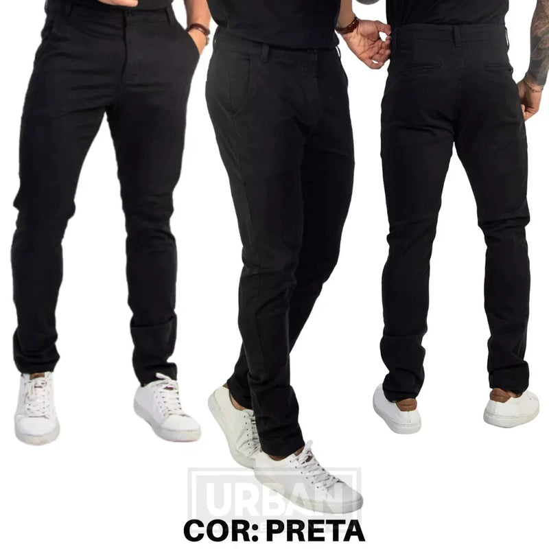 Kit c/ 3 Calças Masculinas de Sarja Esporte Fino com Elastano Social com Bolso Embutido