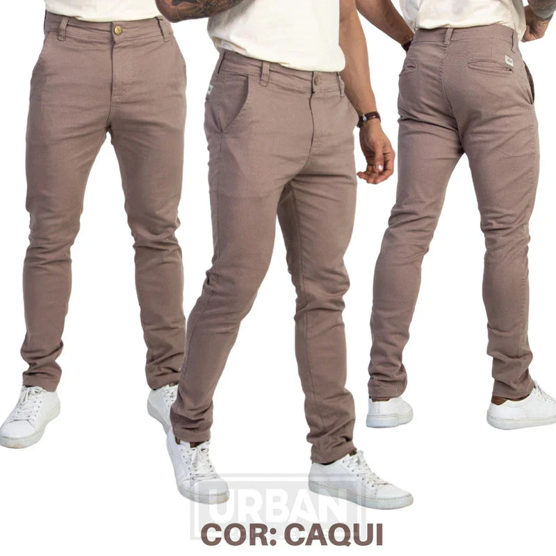 Kit c/ 3 Calças Masculinas de Sarja Esporte Fino com Elastano Social com Bolso Embutido