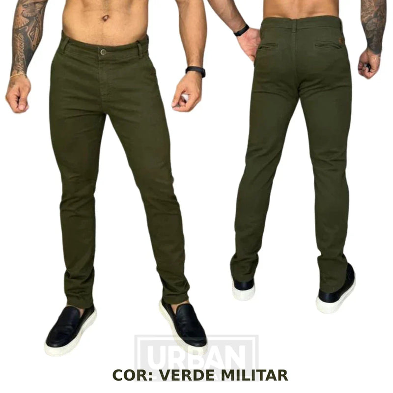 Kit c/ 3 Calças Masculinas de Sarja Esporte Fino com Elastano Social com Bolso Embutido