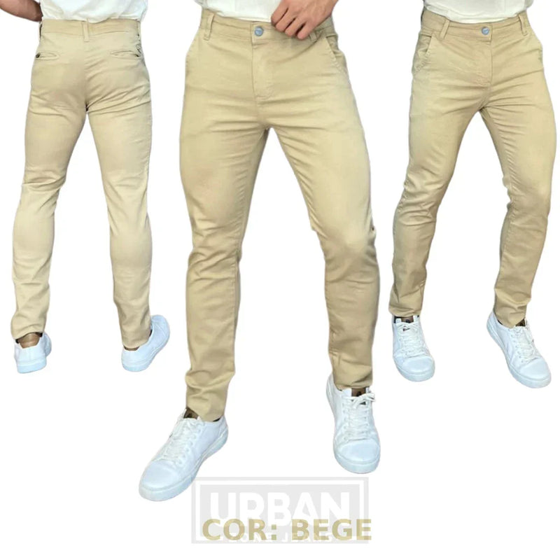 Kit c/ 3 Calças Masculinas de Sarja Esporte Fino com Elastano Social com Bolso Embutido