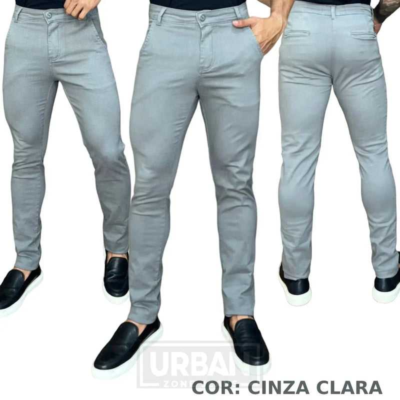 Kit c/ 3 Calças Masculinas de Sarja Esporte Fino com Elastano Social com Bolso Embutido